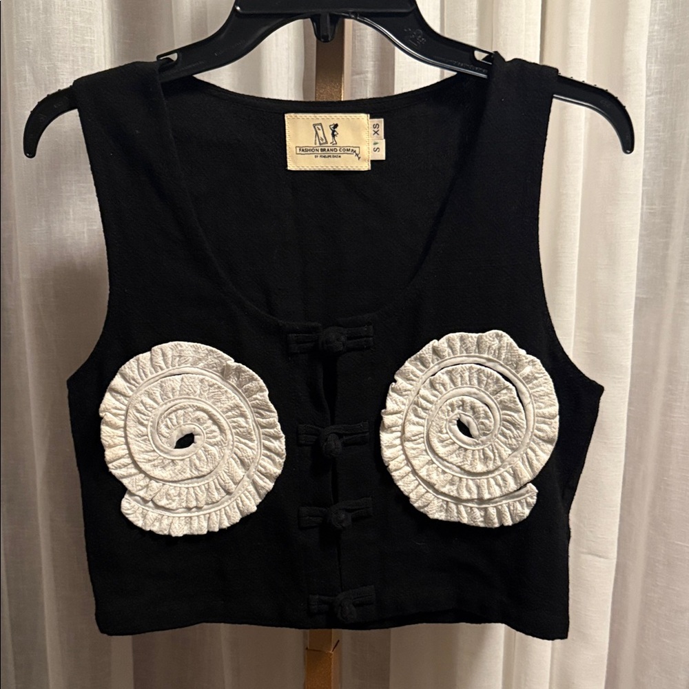 Fashion Brand Company Black Vest with White Spiral Accents